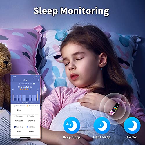 HOFIT Pulsera Actividad para Niños, Reloj Inteligente con Podómetros, Monitor de Frecuencia Cardíaca y Sueño, Cronómetro, Ip68 Resistente Pulsera Deportiva, Smartwatch con 2 Pulseras (Rosado-A)