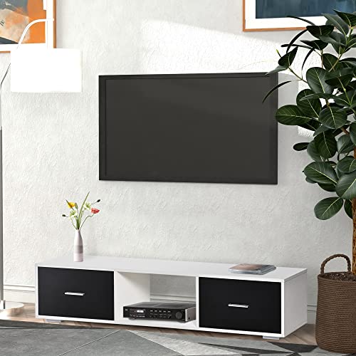 HOMCOM Mueble de TV para Televisores de hasta 60" Mesa de Salón Estilo Moderno con 2 Cajones y Compartimento Abierto 140x30x32 cm Blanco y Negro