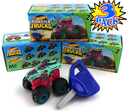 Hot Wheels Monster Trucks Mini Mystery Trucks con Key Launcher Series 2 Caja ciega Set de regalo para fiestas – Paquete de 3