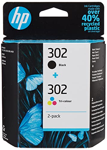 HP 302 X4D37AE, Negro y Tricolor, Pack de 2, Cartuchos de Tinta Originales, Compatible con impresoras de inyección de tinta HP DeskJet 1110, 2130, 3630; HP ENVY 4520; HP OfficeJet 3830, 4650, 5220
