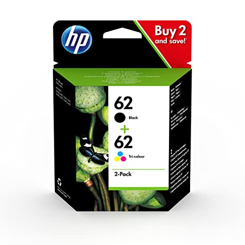 HP 62 N9J71AE, Negro y Tricolor, Cartuchos de Tinta Originales, Pack de 2, Compatible con impresoras de inyección de tinta HP ENVY 5540, 5640, 7640; OfficeJet 200, 250, 5740