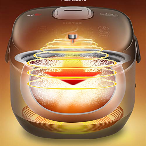 Huachaoxiang Cocina de arroz con Calentador de inducción y tazón de cerámica, Programa de Cocina de 7stage, 10 Funciones multicables, Pantalla LED (4 litros),Oro
