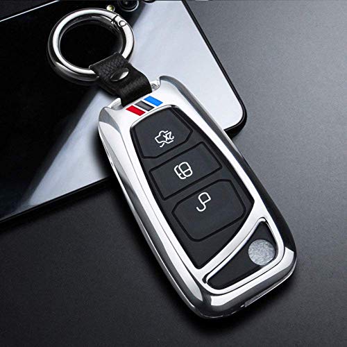 HUAQIANYU Car Accessories Key Shells，Car Key Cover Case Keychain ， For Ford Car Key Shell, Zinc Alloy Flip Key Cover Keyring, For Ranger C-Max S-Max Mondeo,Silver Ring Set  Silver Ring Set