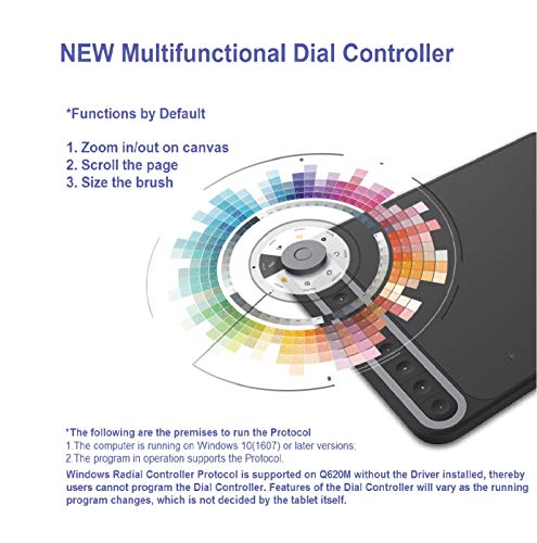 HUION Inspiroy Dial Q620M Tableta gráfica de Dibujo, Tableta Gráfica 10.5 x 6.56 Pulgadas, Controlador de Marcación Multifuncional, Conectividad Inalámbrica, óptima para Oficina en casa y E-Learning