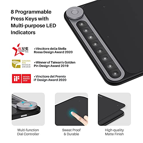 HUION Inspiroy Dial Q620M Tableta gráfica de Dibujo, Tableta Gráfica 10.5 x 6.56 Pulgadas, Controlador de Marcación Multifuncional, Conectividad Inalámbrica, óptima para Oficina en casa y E-Learning