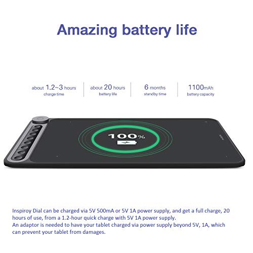 HUION Inspiroy Dial Q620M Tableta gráfica de Dibujo, Tableta Gráfica 10.5 x 6.56 Pulgadas, Controlador de Marcación Multifuncional, Conectividad Inalámbrica, óptima para Oficina en casa y E-Learning