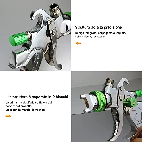 HVLP Pistola de Pintura Profesional,Pistola Pintura,con 3 boquillas 1,4mm 1,7mm 2,0mm y Taza de 600cc,Pistola Pintura Compresor para Automóviles, Techos, Paredes, Pisos Pintura