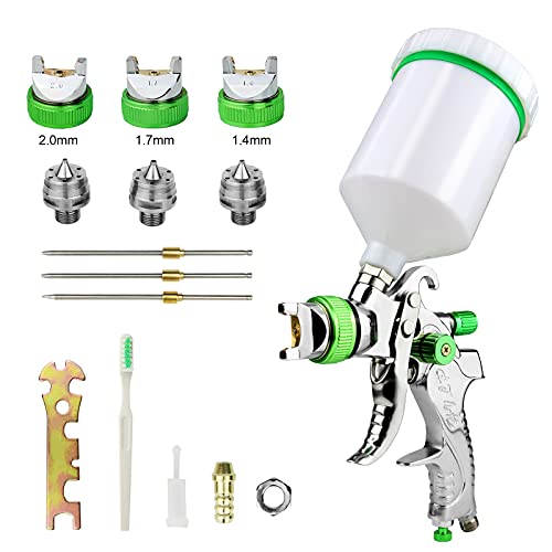 HVLP Pistola de Pintura Profesional,Pistola Pintura,con 3 boquillas 1,4mm 1,7mm 2,0mm y Taza de 600cc,Pistola Pintura Compresor para Automóviles, Techos, Paredes, Pisos Pintura