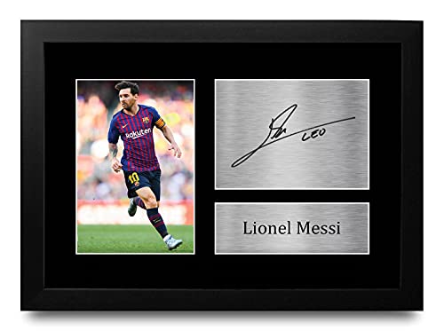 HWC Trading Lionel Messi A4 Enmarcado Regalo De Visualización De Fotos De Impresión De Imagen Impresa Autógrafo Firmado por Barcelona Los Aficionados Al Fútbol