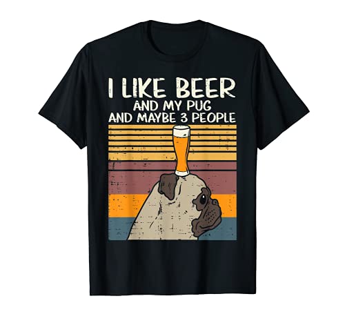 I Like Beer Pug 3 People Funny Animal Pet Dog Drinking Gift Camiseta