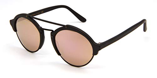 Illesteva Milan II Matte Black with Rose Mirror lenses