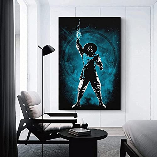 Impresión de lienzo Mortal Kombat Fighting Games Papel principal Dios del trueno Sala de estar Pinturas decorativas Cuadro de lienzo 30x45cm Sin marco