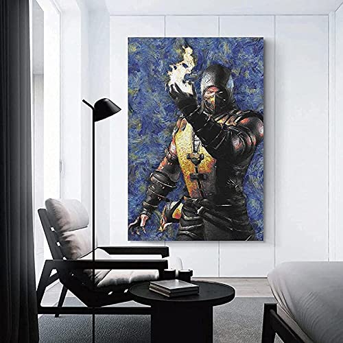 Impresión de lienzo Scorpion Mortal Kombat imagen mural carteles de pared lienzo decoración del hogar arte 50x70cm Sin marco