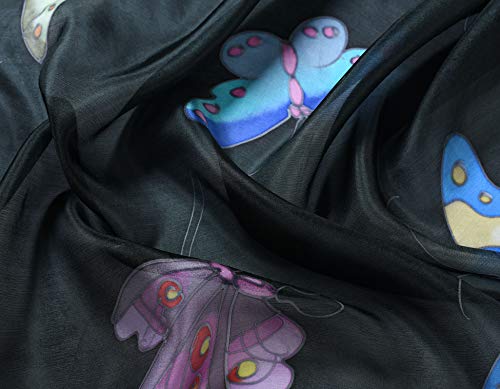 Invisible World Pañuelo Cabeza de Seda Foulard de Pelo Ligera Pintado a Mano para Mujer Mariposa Negro