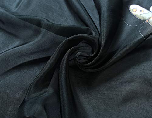 Invisible World Pañuelo Cabeza de Seda Foulard de Pelo Ligera Pintado a Mano para Mujer Mariposa Negro