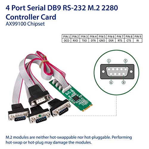 IO Crest 4 Puertos RS-232 DB9 Serial M.2 B+M Key Controller Card Asix99100 Chipset