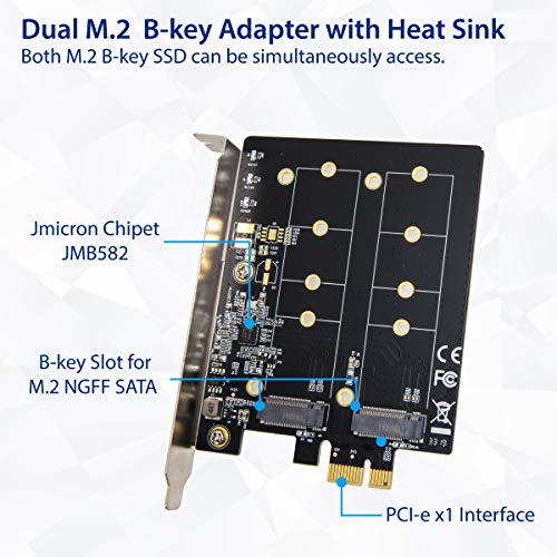 IO Crest Dual M.2 B-Key PCI-e 3.0 x1 Adaptador con disipador de Calor Jmicro JMB582 Chipset, SI-PEX40153