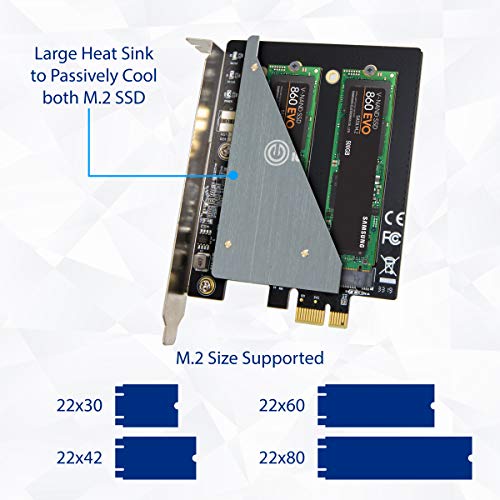 IO Crest Dual M.2 B-Key PCI-e 3.0 x1 Adaptador con disipador de Calor Jmicro JMB582 Chipset, SI-PEX40153