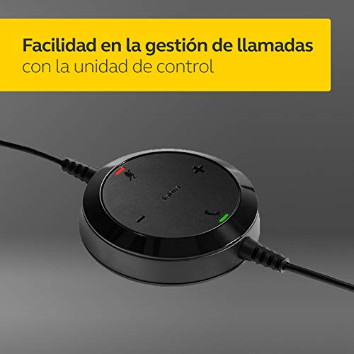 Jabra Evolve 20 - Auriculares Estéreo Certificados por Microsoft para VoIP Softphone - Cancelación Pasiva de Ruido - Cable USB con Unidad de Control - Negro