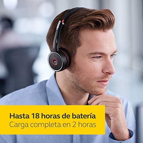 Jabra Evolve 75 MS - Auriculares Inalámbricos Estéreo On-Ear certificados por Microsoft - Batería de Larga Duración - Adaptador Bluetooth USB - Negro
