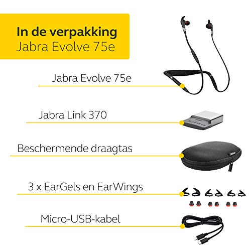 Jabra Evolve 75e UC - Auriculares Inalámbricos Optimizados para Comunicaciones Unificadas - Batería de Larga Duración - Cinta Vibratoria para el Cuello y Luz "Busylight" - Negro