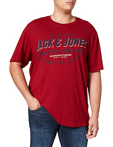 Jack & Jones Plus Jjelogo 2 Col Noos PS-Camiseta de Manga Corta con Cuello Redondo, Red Dahlia, 3XL para Hombre