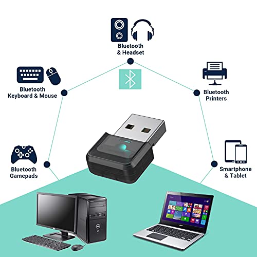 JeoPoom Adaptador Bluetooth 5.0, USB Dongle Bluetooth USB Transmisor y Receptor para Portátil, Auriculares, Altavoces, Teclado, Compatible con Windows 10/8.1/8/7