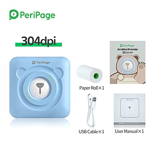 JEPODOR Peripage 304 DPI Pocket Impresora fotográfica Mini Photo Bluetooth Wireless Pegatinas Impresora para teléfono móvil Android e iOS (Azul 304DPI)