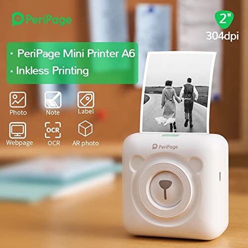 JEPODOR Peripage 304 DPI Pocket Impresora fotográfica Mini Photo Bluetooth Wireless Pegatinas Impresora para teléfono móvil Android e iOS (blanco 304DPI)