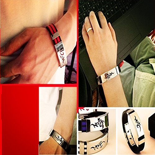 JewelryWe Joyas Pulsera de Hombre Tótem Llama Fuego Llama Brazalete Biker Azul, Pulsera de Silicona Acero Inoxidable, Elegante Adorno de Verano