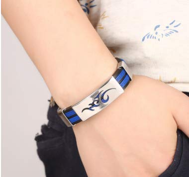 JewelryWe Joyas Pulsera de Hombre Tótem Llama Fuego Llama Brazalete Biker Azul, Pulsera de Silicona Acero Inoxidable, Elegante Adorno de Verano