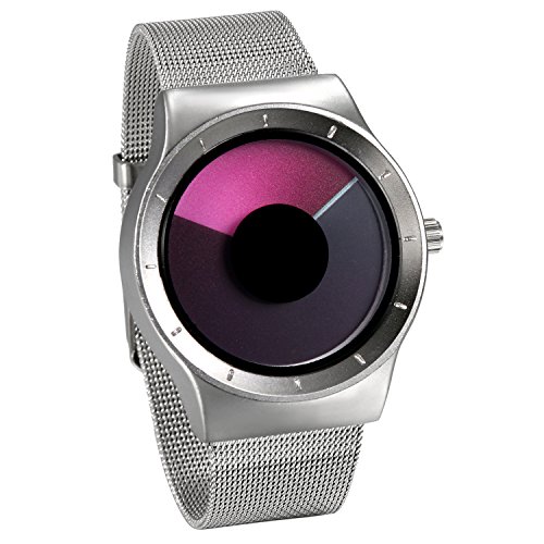 JewelryWe Reloj de Cuarzo para Hombre Mujer, Cambios de Color Indicador Reloj Rosa Movimiento de Las Esferas, Correa de Acero Inoxidable