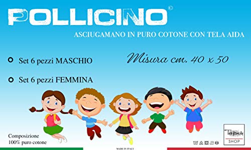 Juego de 6 toallas de mano "Pulking" © para guardería con bordes lisos con tela Aida para bordar el nombre – 6 piezas niño macho