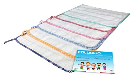 Juego de 6 toallas de mano "Pulking" © para guardería con bordes lisos con tela Aida para bordar el nombre – 6 piezas niño macho