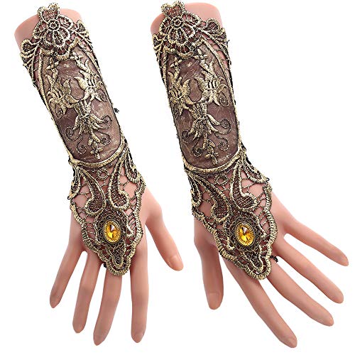 Jurxy Gothic Hand Cuff con Broche Victoriano Steampunk Wrist Cuff Gear Pulsera para Boda Nupcial Halloween Fasching Accesorios - 1 par