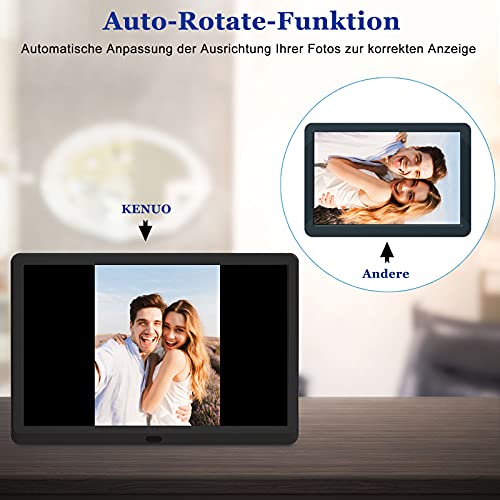 Kenuo Marco Digital 10 Pulgadas, Marco de Fotos Digital IPS Pantalla Full HD 16:10 Resolución 1920 * 1080,Reproductor de Música/Video/Despertador/Calendario,Marcos Digitales con Control Remoto Negro