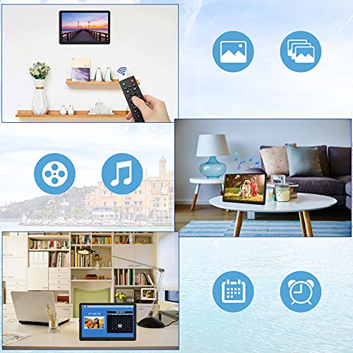 Kenuo Marco Digital 10 Pulgadas, Marco de Fotos Digital IPS Pantalla Full HD 16:10 Resolución 1920 * 1080,Reproductor de Música/Video/Despertador/Calendario,Marcos Digitales con Control Remoto Negro