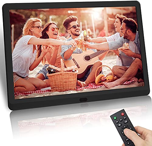Kenuo Marco Digital 10 Pulgadas, Marco de Fotos Digital IPS Pantalla Full HD 16:10 Resolución 1920 * 1080,Reproductor de Música/Video/Despertador/Calendario,Marcos Digitales con Control Remoto Negro