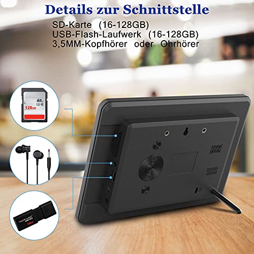 Kenuo Marco Digital 10 Pulgadas, Marco de Fotos Digital IPS Pantalla Full HD 16:10 Resolución 1920 * 1080,Reproductor de Música/Video/Despertador/Calendario,Marcos Digitales con Control Remoto Negro