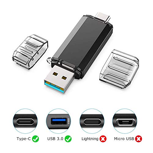 KEXIN 64GB Memoria USB Tipo C y USB 3.0 OTG Flash Drive Pendrive 64 GB 2 en 1 Memory Stick para Portátil, Teléfono y Otras Dispositivos USB o Tipo C (64GB, Negro)
