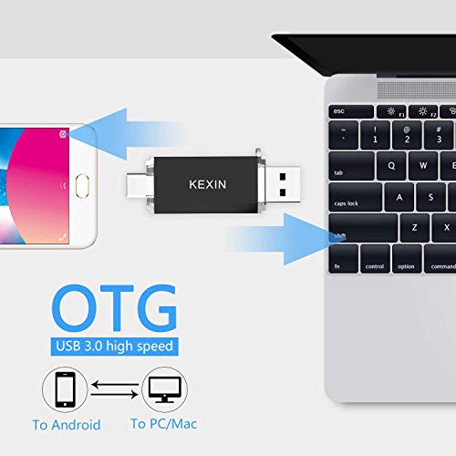 KEXIN 64GB Memoria USB Tipo C y USB 3.0 OTG Flash Drive Pendrive 64 GB 2 en 1 Memory Stick para Portátil, Teléfono y Otras Dispositivos USB o Tipo C (64GB, Negro)