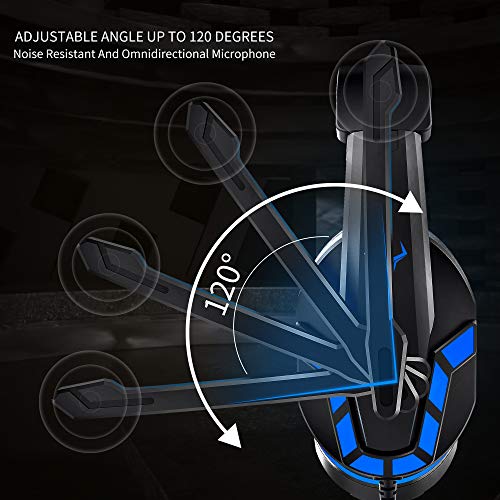 Kikc PS-4 Auriculares Gaming para PS4，Xbox One, Auriculares de 3,5 mm con Micrófono Flexible y Control de Volumen para PC, Mac, Portátil, Nintendo Switch, Videojuegos, (Negro + Azul)