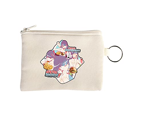 Kinky Anime Girl Burger Time Monedero pequeño Tipo Cartera con Llavero Beige One Size
