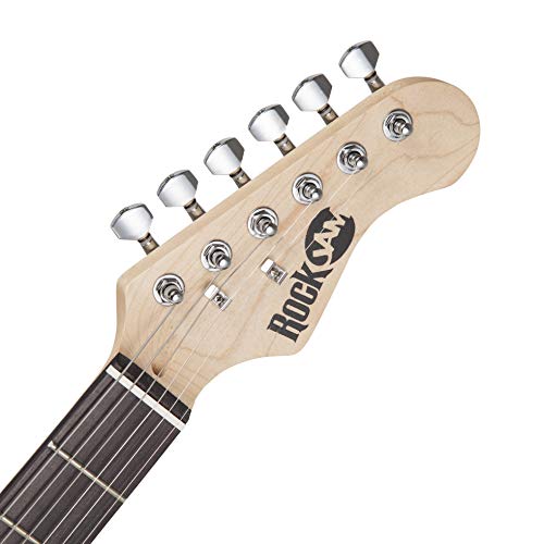 Kit de guitarra eléctrica RockJam de tamaño completo con amplificador de guitarra de 20 vatios, lecciones, correa, estuche, púas, trémolo, cuerdas de plomo y de repuesto - Explosión Azul