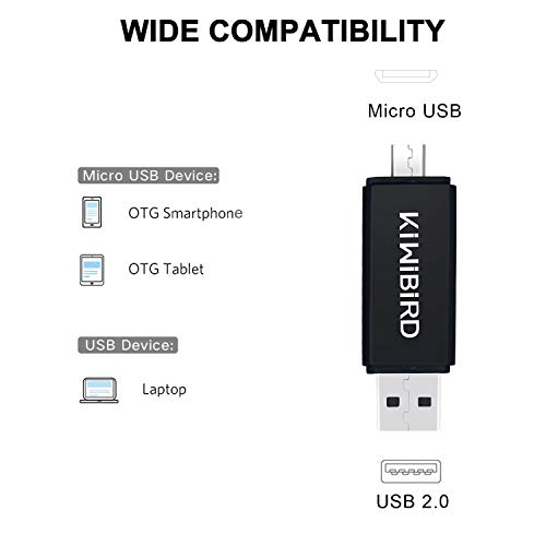 KiWiBiRD Lector Tarjeta de Memoria SD/Micro SD, Adaptador Micro USB OTG y Lector de Tarjetas USB 2.0 Computadoras de Escritorio y Portátiles/Teléfonos Inteligentes/Tabletas con Función OTG