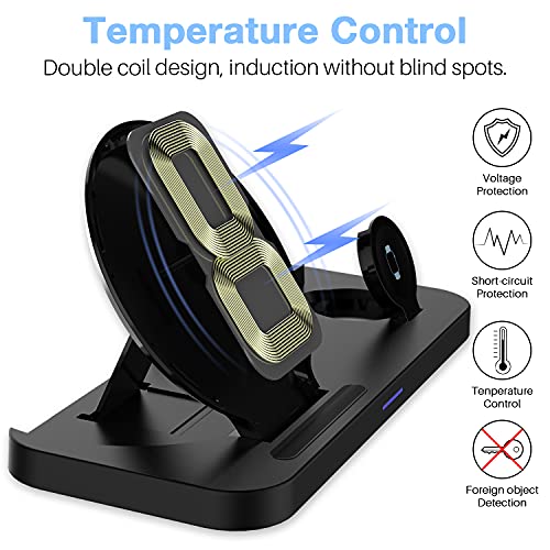 KKM Cargador inalámbrico 3 en 1, estación de Carga inalámbrica, Soporte de Carga rápida de 10 W Compatible con Apple Watch SE/6/5/4/3/2/1, AirPods 1/2/Pro, iPhone 13/12/11/XR/XS Series