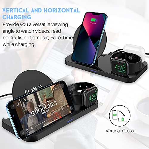 KKM Cargador inalámbrico 3 en 1, estación de Carga inalámbrica, Soporte de Carga rápida de 10 W Compatible con Apple Watch SE/6/5/4/3/2/1, AirPods 1/2/Pro, iPhone 13/12/11/XR/XS Series