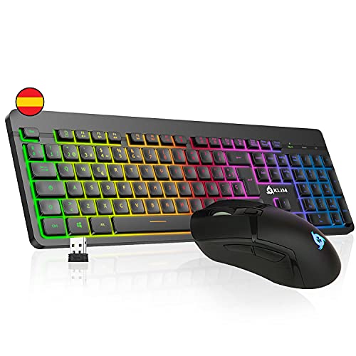KLIM Tandem - Kit Teclado y Ratón Inalámbrico Gaming ESPAÑOL + Teclado y ratón gaming Ligero, Duradero, Ergonómico + Batería de larga duración + Retroiluminado para PC Mac PS4 Xbox One + Nuevo 2022