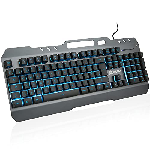 ⭐️KLIM Teclado QWERTY UK - Nueva Versión - Teclado Híbrido Semi-Mecánico + Elección de 7 Colores + GARANTÍA 5 Años - Estructura de Metal - Teclado Gamer Gaming Juegos Video PC PS4 Windows, Mac