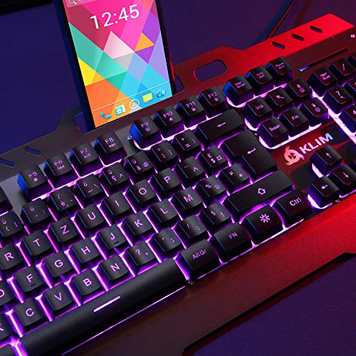 ⭐️KLIM Teclado QWERTY UK - Nueva Versión - Teclado Híbrido Semi-Mecánico + Elección de 7 Colores + GARANTÍA 5 Años - Estructura de Metal - Teclado Gamer Gaming Juegos Video PC PS4 Windows, Mac